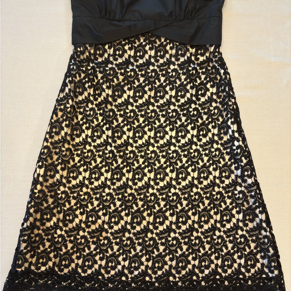 White House Black Market Black and Tan Lace Midi Dress